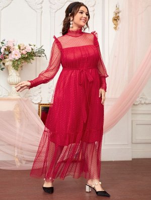 Сетчатое платье Plus Size в горошек