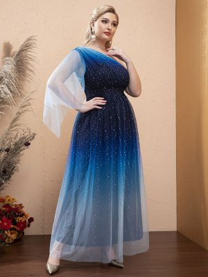 Plus Size Вечернее платье на одно плечо омбре блестящий сетчатый