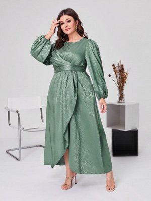 Plus Size Платье жаккардовый с рукавами-фонариками с запахом из атласа