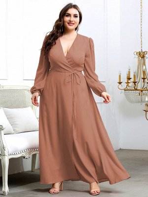 Plus Size Платье с запахом с пышным рукавом с поясом