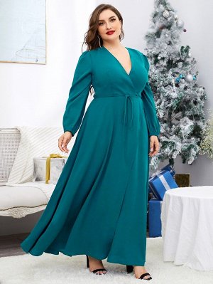 Plus Size Платье с запахом с пышным рукавом с поясом