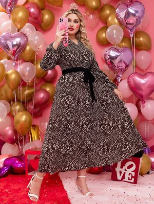 Plus Size Платье с поясом с далматинским принтом