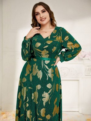 Plus Size Платье макси с цветочным принтом с v-образным вырезом