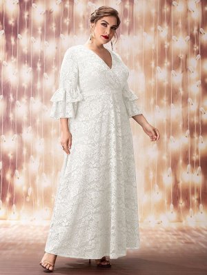 SheIn Plus Size Вечернее платье многослойный с рукавами-воланами кружевной