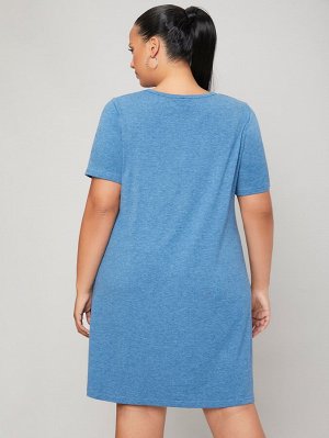 Платье-футболка с вышивкой на пуговицах Plus Size
