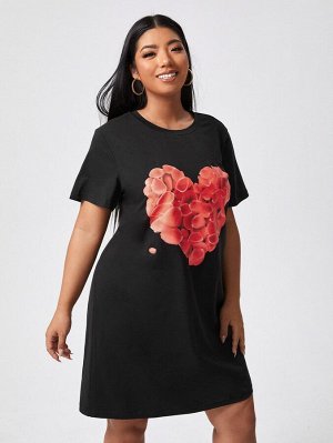 Платье-футболка Plus Size с принтом сердечка