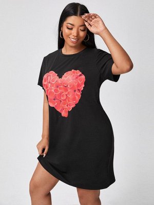 Платье-футболка Plus Size с принтом сердечка