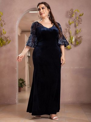 Plus Size Вечернее платье с блестками сетчатый из бархата