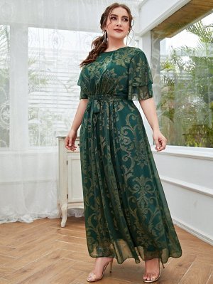 SheIn Платье макси Plus Size с поясом и рукавами-бабочками