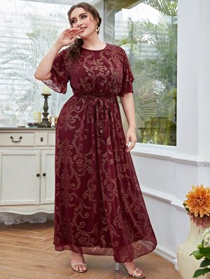 Платье макси Plus Size с поясом и рукавами-бабочками