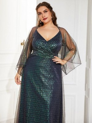 Сетчатое платье Plus Size с рукавом-клеш