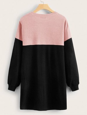 Plus Size Двухцветное вязаное платье-футболка в рубчик