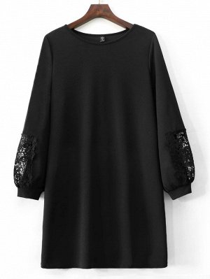 Plus Size Платье-футболка с кружевной отделкой с рукавом "епископ"