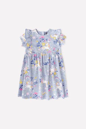 Платье(Весна-Лето)+girls (серо-голуб.меланж, единороги в цветах к315)