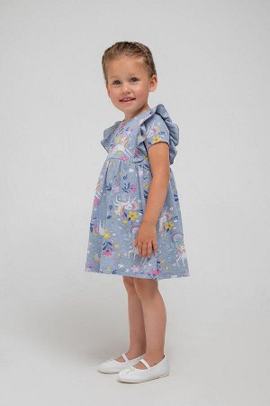 Платье для девочки Crockid КР 5733 серо-голубой меланж, единороги в цветах к315