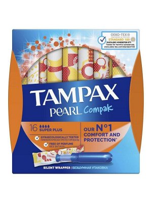 TAMPAX Compak Pearl Женские гигиенические тампоны с аппликатором Super Plus Duo 16шт