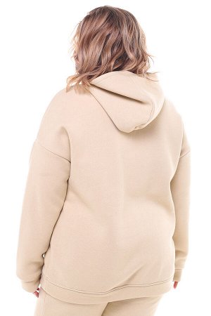 Худи женское Oversize спортивное на флисе бежевое