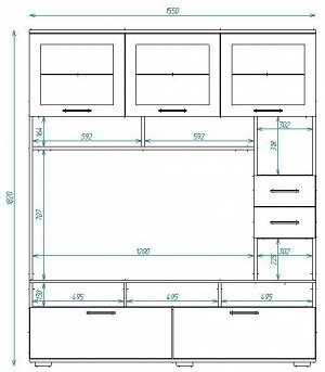 Александра 1550*450*1820
Ниша под телевизор  Ширина: 1200 мм Высота :707 мм