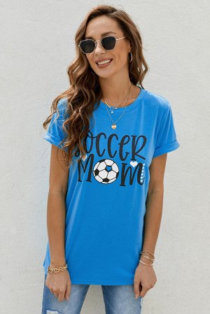 Голубая футболка с принтом SOCCER MOM