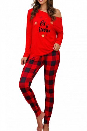 Красный рождественский комплект для отдыха: свитшот с надписью: Let It Snow! + клетчатые штаны