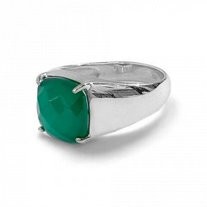 Серебряное кольцо-печатка "Правлю миром" с зелёным агатом