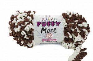 Пряжа Alize Puffy MORE 150 гр №6288 Белый/Коричневый