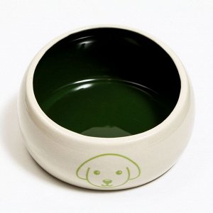 Миска для собак «Верный пес», керамическая, со скошенным краем, 10,5 х 5,6 см, бело-зеленая, 200 мл