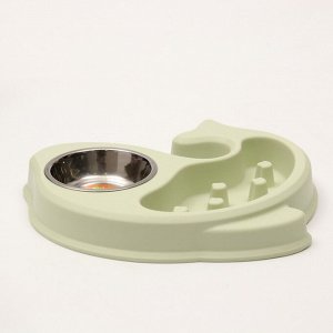Миска "Медленное кормление" металлическая чаша на пластиковой основе, 29,5 х 4 см, зелёная