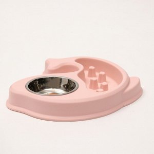 Миска «Медленное кормление» металлическая чаша на пластиковой основе, розовая, 29,5 х 4 см, 160 мл