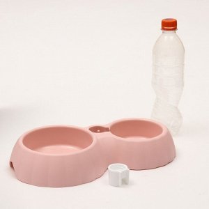 Миска пластиковая двойная под бутылку, розовая, 31 х 18 х 5,3 см, 400 мл