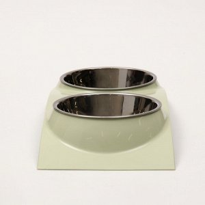 Миска металлическая двойная на пластиковой основе, 38,5 х 16,7 х 5 см, зелёная