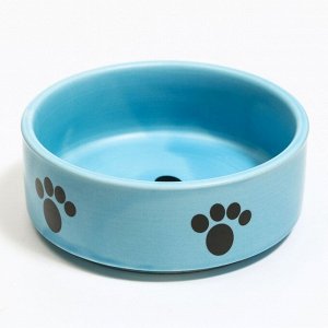 Миска для кошек «Лапки», керамическая, матовая, синяя, 10,5 х 4 см, 330 мл