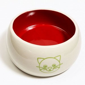 Миска керамическая со скошенным краем «Верный кот», 10,5 х 5,6 см, бело-красная, 450 мл