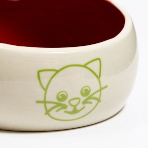 Миска керамическая со скошенным краем "Верный кот", 10,5 х 5,6 см, бело-красная
