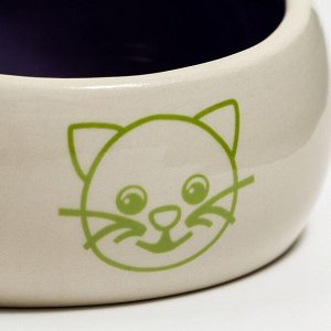 Миска керамическая со скошенным краем «Верный кот», бело-фиолетовая, 10,5 х 5,6 см, 450 мл