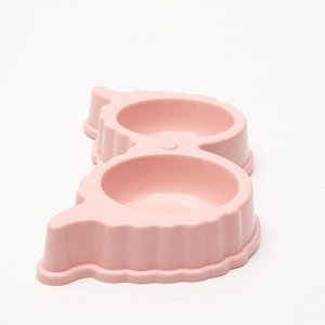 Миска пластиковая двойная, розовая, 30 х 16 х 4,5 см см, 160 мл