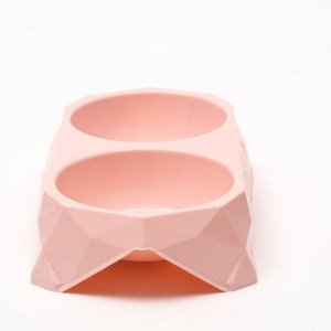 Миска пластиковая двойная, 33 х 16,5 х 6,5 см, розовая, 400 мл