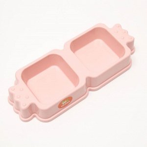 Пижон Миска пластиковая двойная, розовая, 35 х 14,5 х 5,5 см, 330 мл