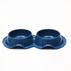 Пижон Миска пластиковая двойная, синяя, 38 х 21 х 5,5 см, 400 мл