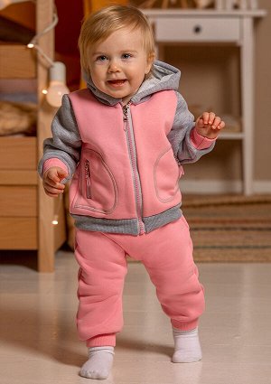Костюм детский с начесом (Кофта с капюшоном и брюки) цвет Розовый