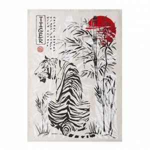 Новогоднее полотенце Тигр Япония 45х60 см, лен 50%, хлопок 50%, 160г/м2