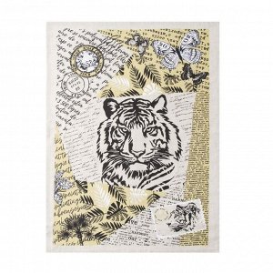 Новогоднее полотенце Тигр винтаж 45х60 см, лен 50%, хлопок 50%, 160г/м2