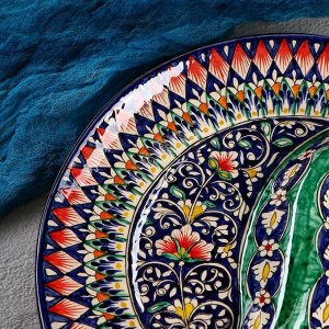 Менажница узбекская Риштанская Керамика «Цветы», 2 секции, d=32 см, синяя