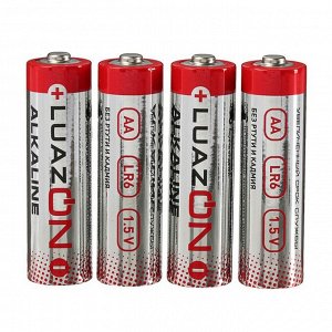 Батарейка алкалиновая (щелочная) LuazON, AA, LR6, спайка 4 шт