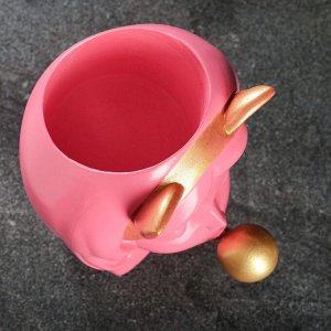 Кашпо - органайзер "Девочка с жвачкой" розовая с золотом, 20см