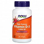 Now Foods, витамин D3, высокоактивный, 1000 МЕ, 180 мягких таблеток