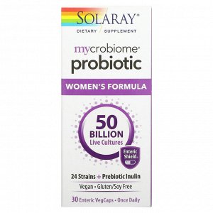 Solaray, пробиотик Mycrobiome для женщин, 50 млрд живых культур, 30 вегетарианских капсул, покрытых кишечнорастворимой оболочкой