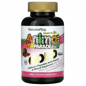 Nature&#039;s Plus, Source of Life Animal Parade Gold, жевательная мультивитаминная добавка с микроэлементами для детей, со вкусом арбуза, 120 таблеток в форме животных
