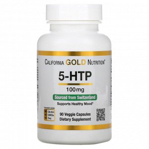 California Gold Nutrition, 5-гидрокситриптофан, поддержка хорошего настроения, экстракт семян гриффонии простолистной из Швейцарии, 100 мг, 90 вегетарианских капсул