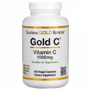 California Gold Nutrition, Gold C, витамин C класса USP, 1000 мг, 240 вегетарианских капсул